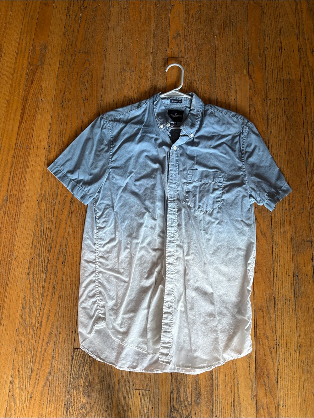 American Eagle Outfitters Short-Sleeve Ombre Button-Down Shirt - Blue & White